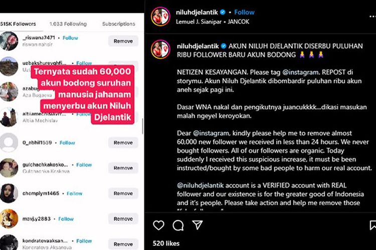 Akun Instagram Niluhdjelantik Diserang Puluhan Ribu Follower ‘Bodong’, Begini Respon Netizen!