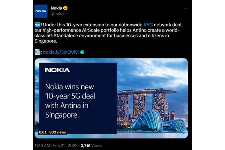 Tingkatkan Penerapan 5G di Singapura, Nokia Perpanjang Kontrak dengan Antina Selama 10 Tahun