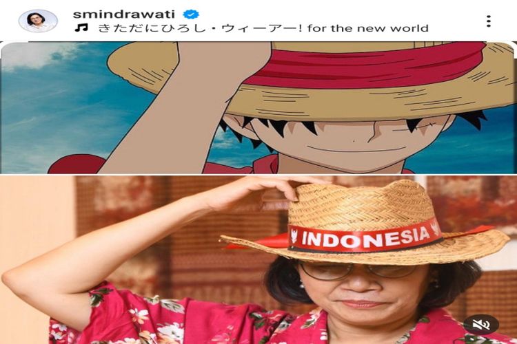 Menkeu Sri Mulyani Cosplay jadi Luffy di Medsos