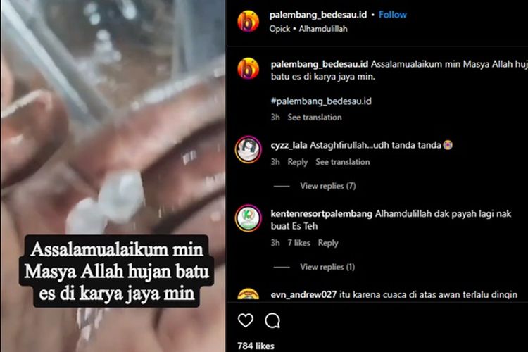 Hujan Es Terjadi di Palembang, Berikut Penjelasan BMKG