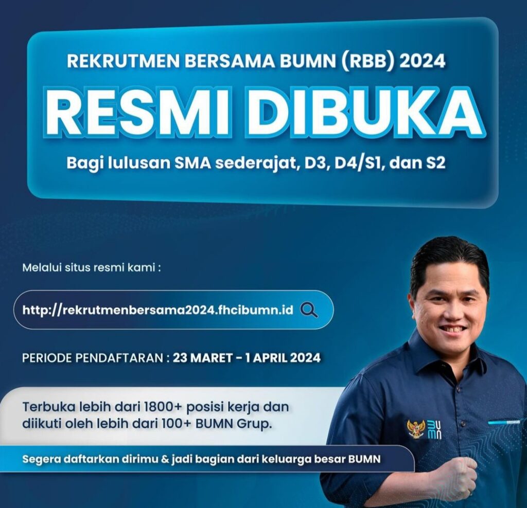 Pendaftaran Rekrutmen Bersama BUMN 2024 Dibuka Mulai 23 Maret