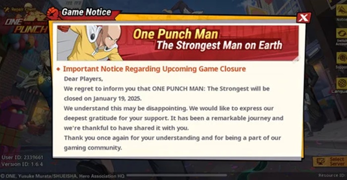 Dampak TikTok Ditutup, Game One Punch Man-The Strongest Ikut Dihentikan