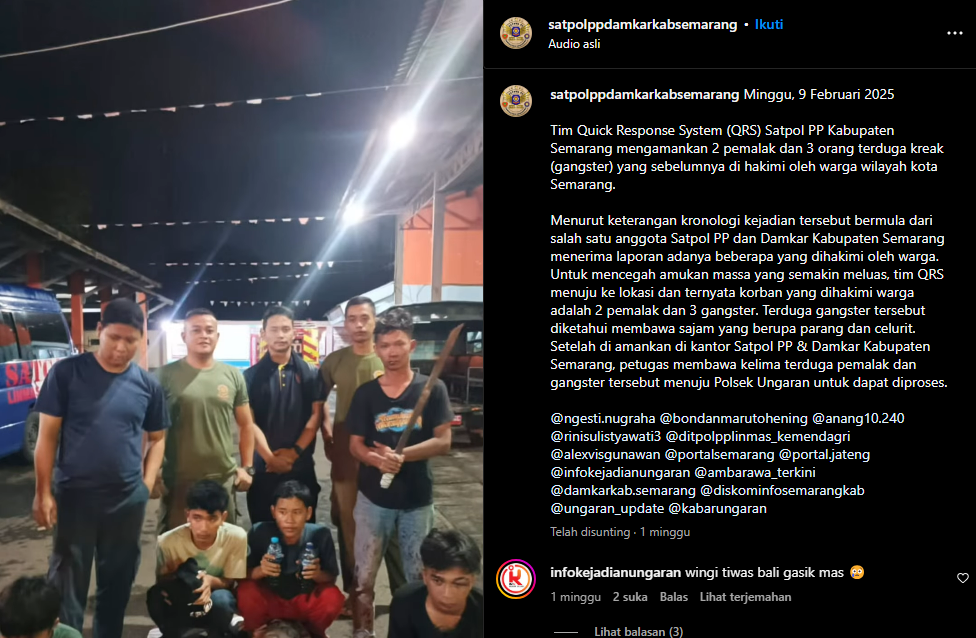 Damkar Semarang Gagalkan Tawuran, Amankan Pemalak dan Anggota Gangster