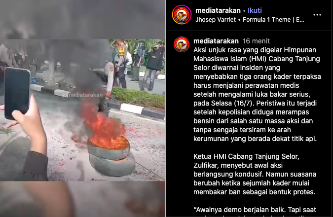 Tiga Mahasiswa HMI Tanjung Selor Luka Bakar Saat Aksi, Diduga Tersiram Bensin yang Dirampas Polisi