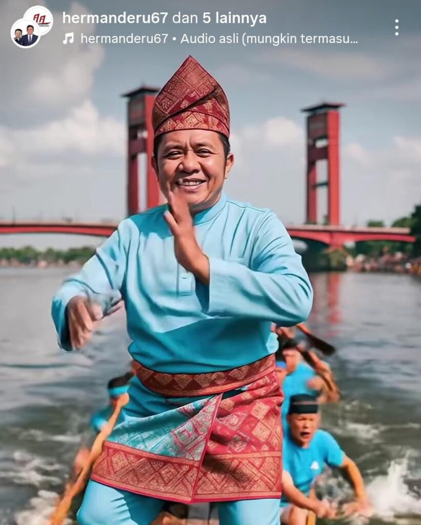 Ikut Tren Pacu Jalur, Gubernur Sumsel Herman Deru Tampilkan Aksi Tarian di Sungai Musi lewat AI
