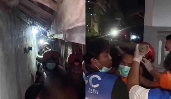 Dramatis! Momen Pemadam Kebakaran Evakuasi Pria Obesitas di Gang Kecil Surabaya