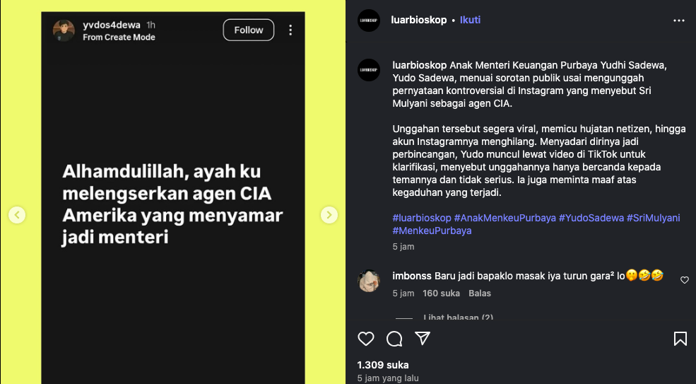 Baru Dilantik, Anak Menkeu Purbaya Yudhi Sadewa Sebut Ayahnya Lengserkan Agen CIA yang Menyamar Jadi Menteri