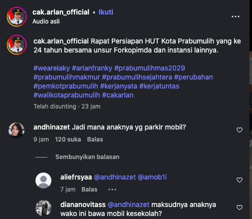 Usai Kepala Sekolah SMP N 1 Prabumulih Dicopot, Akun Instagram Cak Arlan “Diserang” Netizen