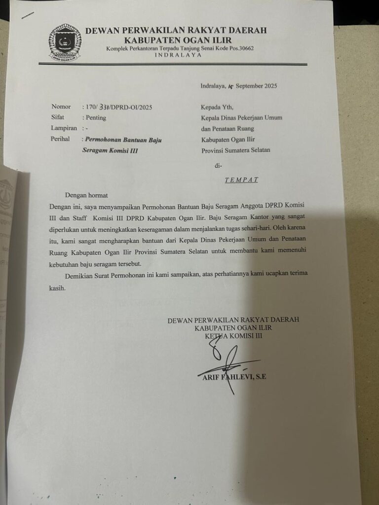 15 Anggota DPRD Ogan Ilir Minta Sumbangan Seragam ke OPD