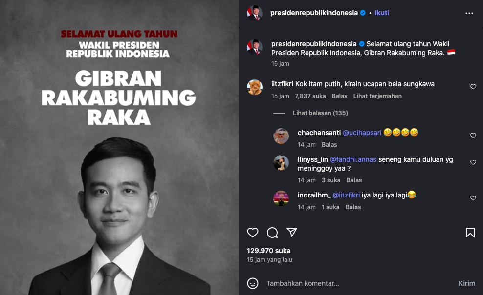 Ucapan Ulang Tahun Prabowo ke Gibran Ramai Dibahas Netizen, Foto Hitam Putih Tuai Tafsir