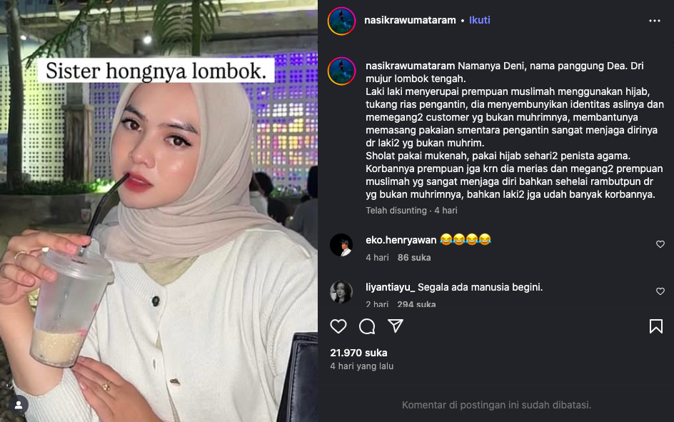 Viral MUA Pria Menyamar Jadi Perempuan di Lombok, Bikin Heboh Warganet