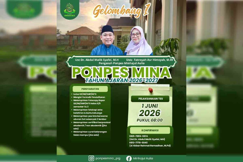 Pondok Pesantren Mina Buka Pendaftaran Santri Baru, Tes Gelombang Pertama Digelar 1 Juni