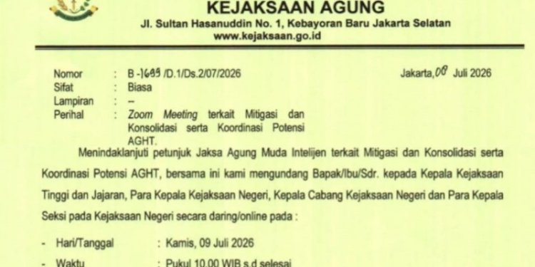 Surat Diduga dari Kejagung soal Rapat Konsolidasi AGHT Beredar, Publik Soroti Waktu Kemunculannya