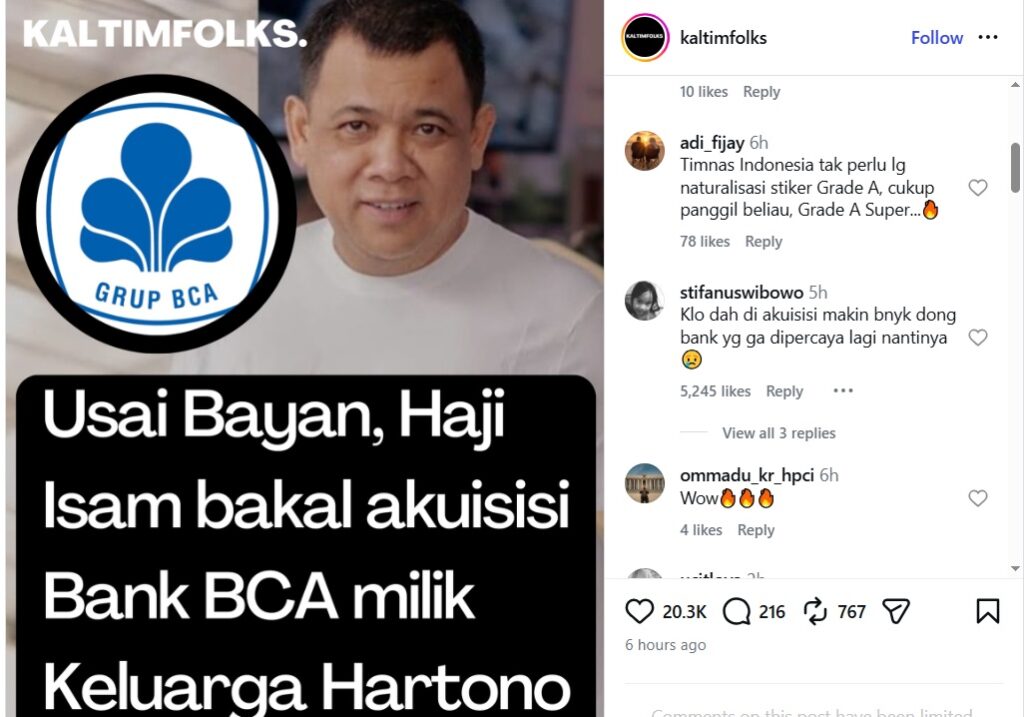 Haji Isam Disebut Bakal Akuisisi Saham BCA, Beredar Luas di Media Sosial