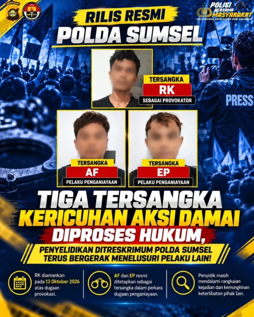 Polisi Amankan Tiga Terduga Pelaku Pengeroyokan Wartawan di Mapolda Sumsel