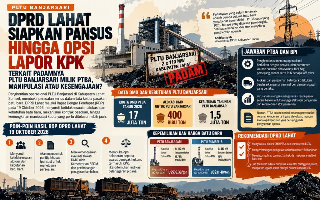 DPRD Lahat Siapkan Pansus hingga Opsi Lapor KPK Terkait Padamnya PLTU Banjarsari milik PTBA, Manipulasi atau Kesengajaan?